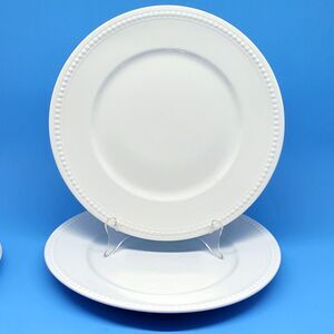 Fitz And Floyd Everyday Set Of 2 White 10 5/8" Beaded Rim Dinner Plates